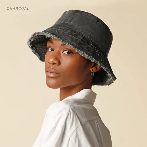 wide brim frayed bucket hat