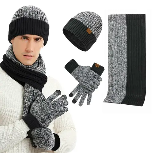 3pcs winter scarf hat gloves kit beanie hat & long scarf & gloves gift