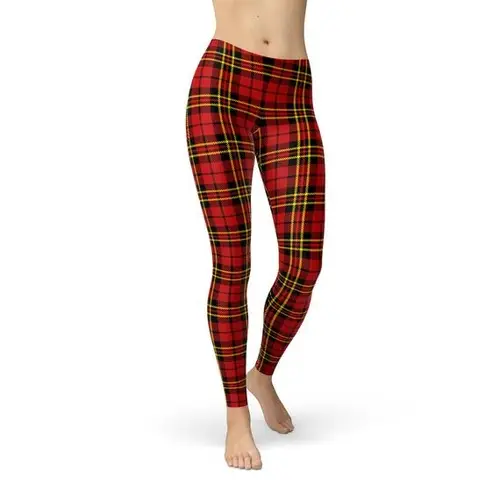 womens red plaid tartan leggings
