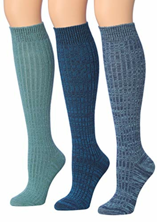 tipi toe women's 3 pairs ribbed cable knee high wool blend boot socks,