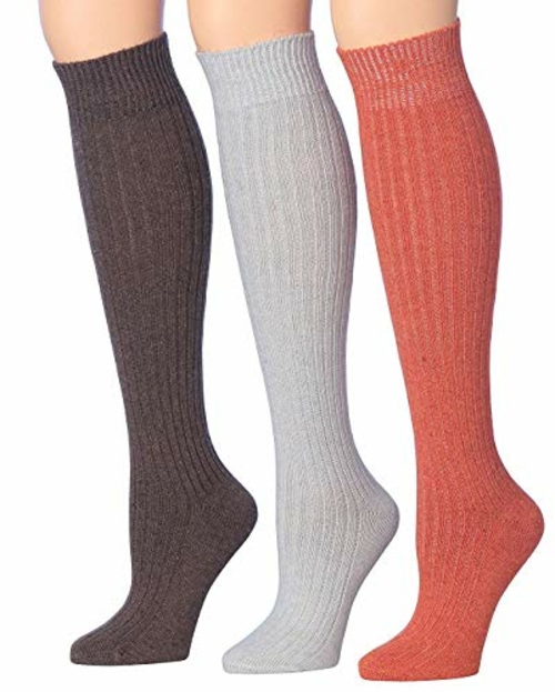 tipi toe women's 3 pairs ribbed cable knee high wool blend boot socks,