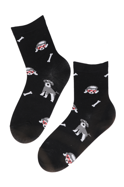 woof black cotton socks with dogs